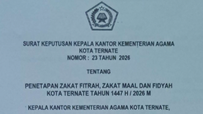 Surat Keputusan tentang Penetapan Zakat Fitrah, Zakat Maal dan Fidyah Kota Ternate Tahun 1447 H 2026 M
