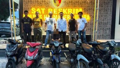 Barang bukti enam unit sepeda motor yang diduga hasil tindak pidana pencurian kendaraan bermotor (curanmor) yang berhasil diamankan Tim Resmob Satreskrim Polres Halmahera Utara. (istimewa)