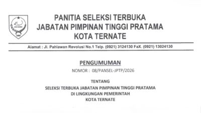 Pengumuman resmi seleksi terbuka JPT Pratama Pemkot Ternate